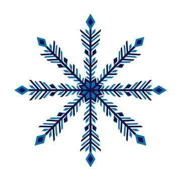 Intricate blue snowflake with geometric pattern isolated on a white background ice crystal flat design nature element