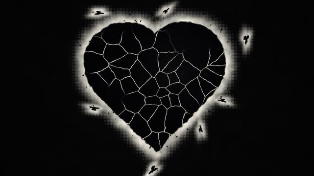 Grunge heart shape set with glowing edges and cracked texture