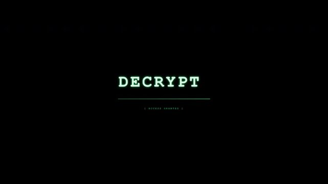 Cyber security digital encryption theme featuring the word decrypt on a dark technical background for hacking and data protection concepts