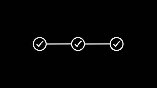 3 step infographic process with check mark. infographic step by step process sign animation on black background, step process success with check marks. Step-by-Step Guide, 4k motion