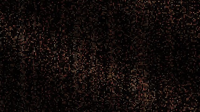 Glittering gold and orange squares shimmering across dark background in shifting waves