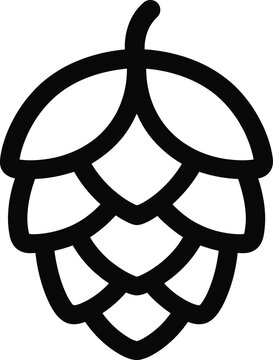 Simple black outline icon of a beer hop flower isolated on a white background for design