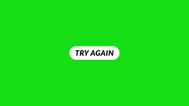 Try again button icon sign try again text animation green Screen video .Error Retry Button UI Animation with Alpha Channel in 4K