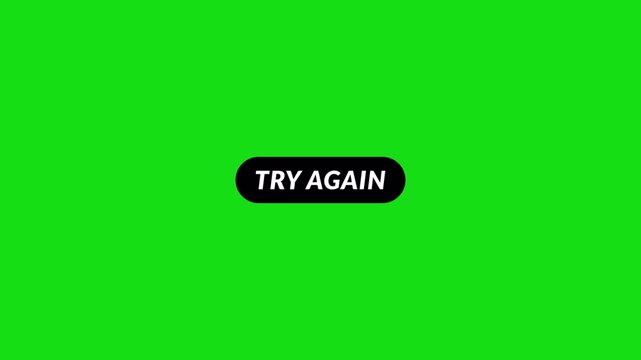 Try again button icon sign try again text animation green Screen video .Error Retry Button UI Animation with Alpha Channel in 4K