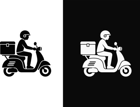 Scooter Delivery Driver with Parcel Box, Courier Service Icon
