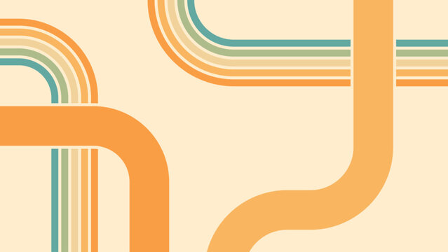 Abstract background of rainbow groovy Wavy Line design in 1970s Hippie Retro style. Vector pattern ready to use for cloth, textile, wrap and other.