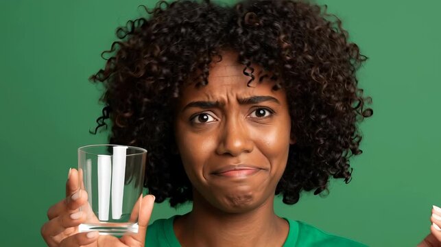 Woman Expresses Disappointment While Holding a Glass