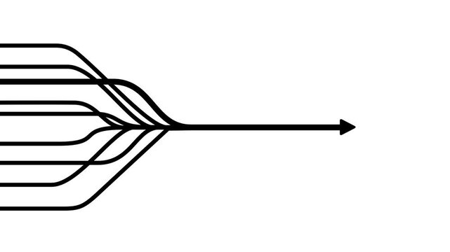 Data flow merge arrow icon, Multiple lines converging into single direction, Motion graphics of technology data integration