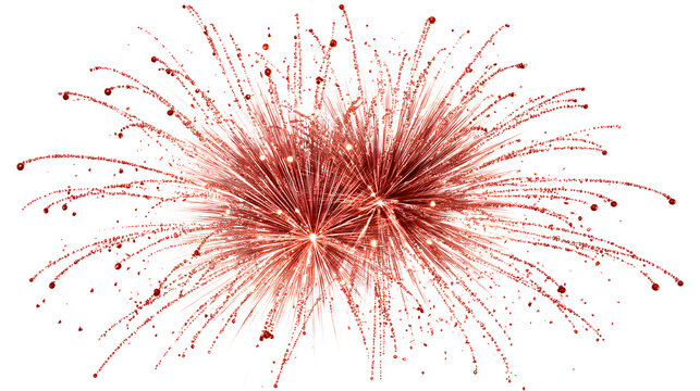 Red fireworks burst with sparkling trails isolated on white background