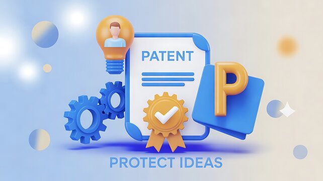 Patent protection concept with gears, light bulb, and intellectual property 