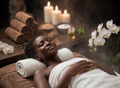 Femme de couleur dans un salon de Massage