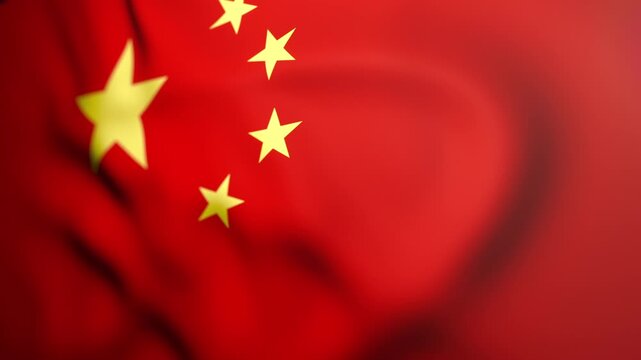 Flag of China waving in the wind against a plain field. Red cloth with five golden stars moving in slow folds. Looping national symbol clip