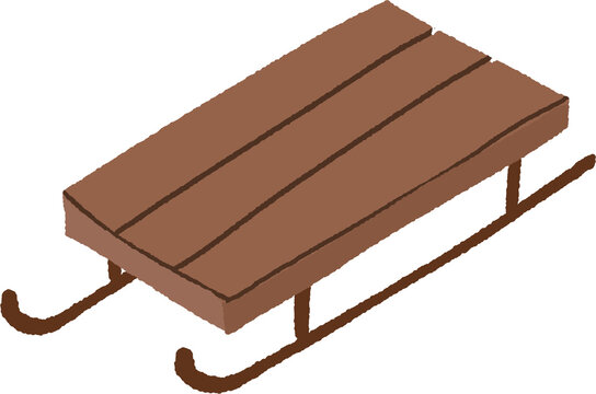 Cute wooden winter snow sled vector illustration, traditional holiday sledge isolated on transparent background