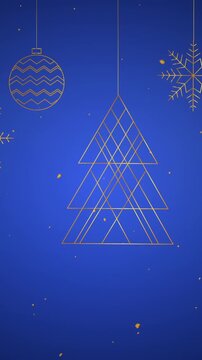 Vertical video: Blank starting gold wire tree and ornaments appearing, flecks falling, making card
