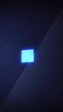Vertical video: Appearing glowing cyan square hovering, pulsing, sharpening, fading to signal state