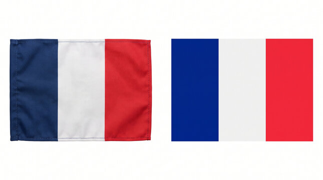 France National Flag in Realistic Photo and Illustration Styles on White Background