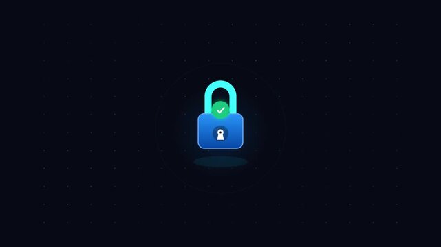 Blue padlock icon centered on a dark background with a subtle grid pattern