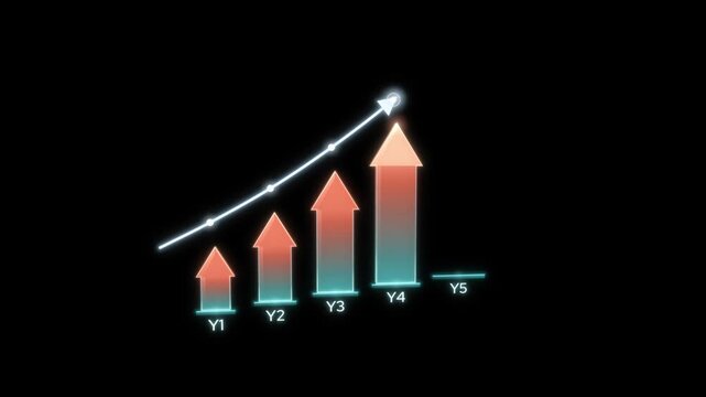 GMV growth arrow chart on black rises over five years as a counter climbs to 240M with discount tags