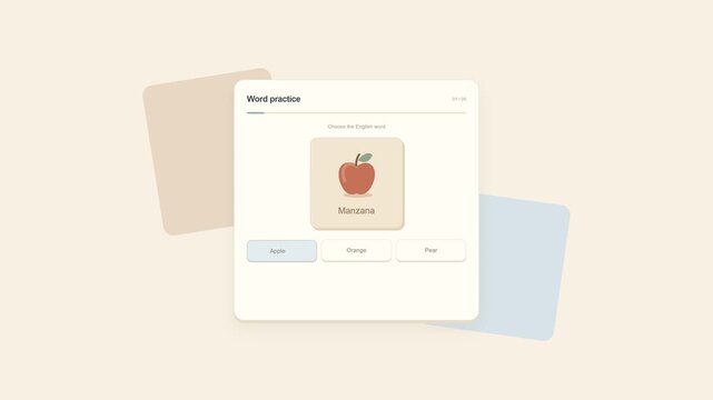 Spanish language app, learning interface and word practice with apple. Educational technology, online course and vocabulary quiz for students with mobile software, digital study and e-learning.