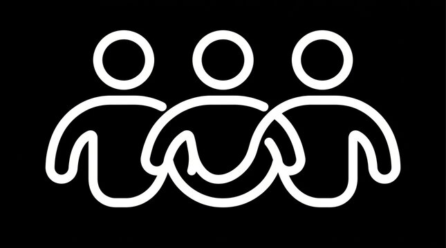 Three interconnected people outline icons symbolizing unity and teamwork