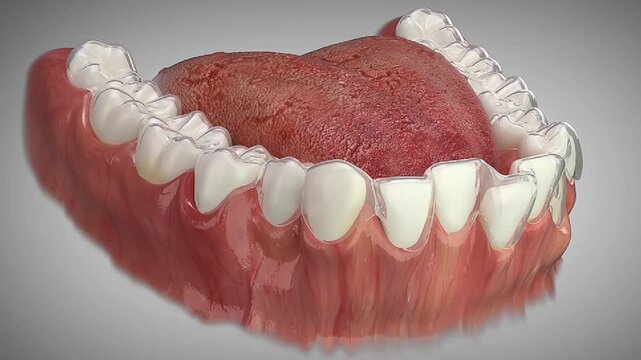 Clear Invisalign aligner splint makes bite correction- A Close Visual.
