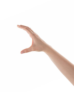 Female hand pick something isolated on white
