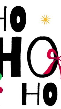 Vertical video: canvas opening drawn letters sliding forming HOHOHO with bow O to make holiday card