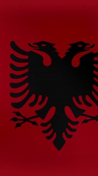 Vertical video: Scene starting, red flag with black two-headed eagle rippling, showing emblem focus