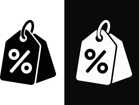 Black Discount Tag Icon with Percentage Symbol, Sale Price Label