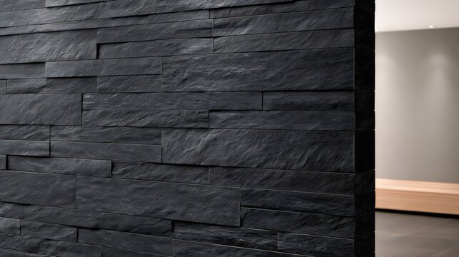 Textured black slate wall in a modern minimalist interior