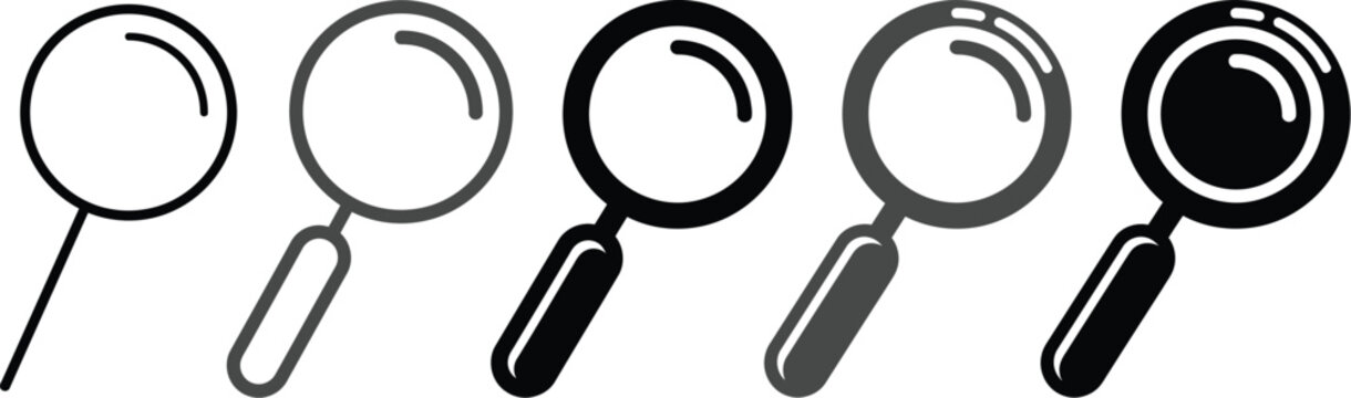 Magnifying Glass Search icon Set. Minimal Exploration Magnifier Tool Symbol