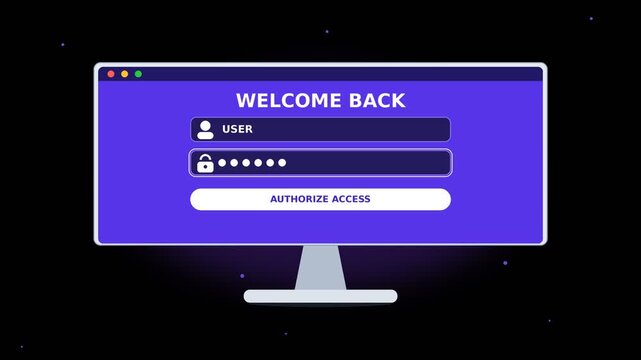 Computer Monitor Displaying a Welcome Back Login Screen with User Icon and Password Field. Digital Authentication Interface Design.