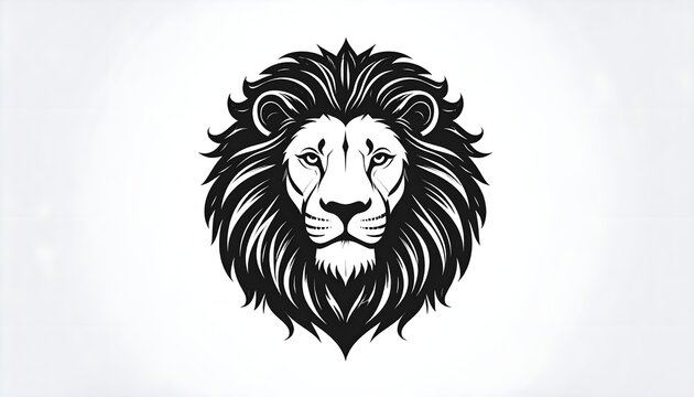 Bold black lion head silhouette, clean vector lines, isolated on white background, wildlife logo design.