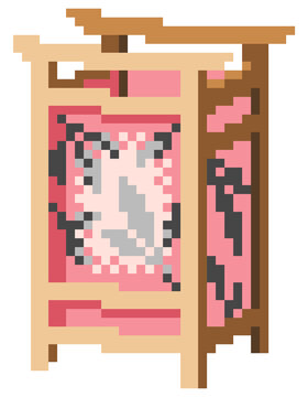 Pixel Art Japanese Traditional Wooden Standing Lantern