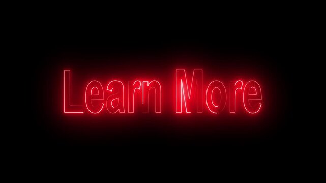 Glowing Neon Sign Board Learn More Text Isolated On Black Dark Background Web Banner