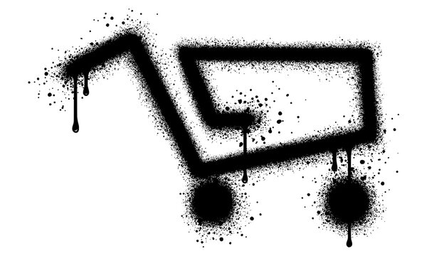Trolley cart graffiti with black spray paint. vector illustration.