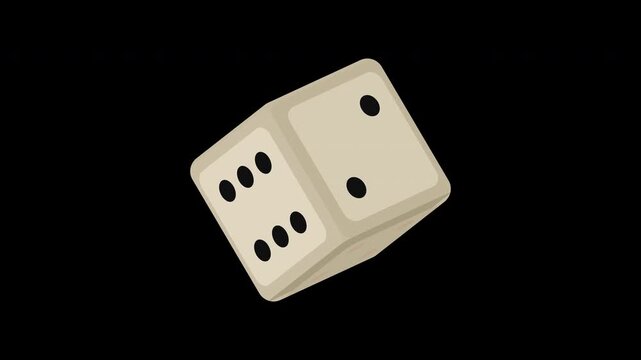 Single six sided die rotating slowly, seamless loop, alpha channel