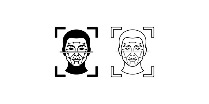 Face Scan Icon - Line and Solid Versions, Transparent Background