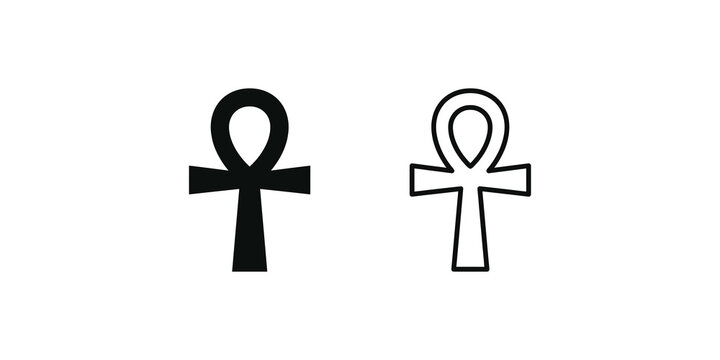 Ankh Cross Flat Icon - Line and Solid Versions, Transparent Background