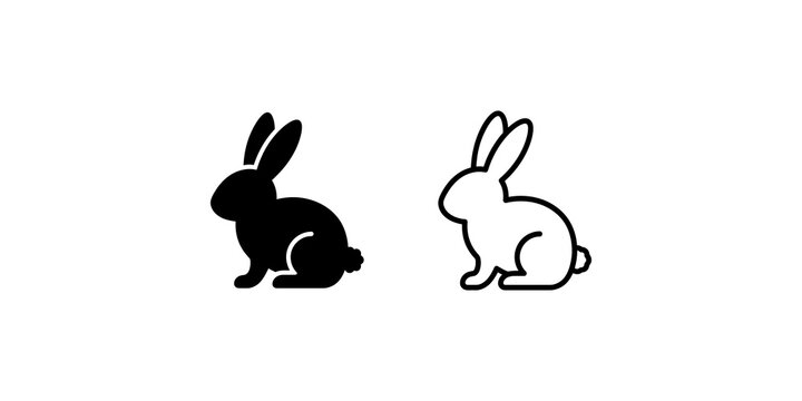 Rabbit Facing Left - Line and Solid Icon, Transparent Background