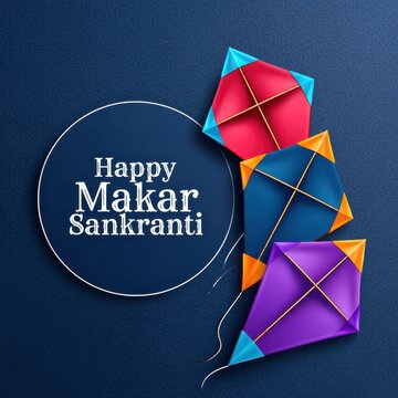 Happy Makar Sankranti Greeting Card Design with Colorful Kites.