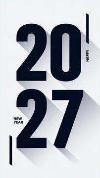 Happy New Year 2027 Greeting Card Template and Sticker Design in Black and White Color.