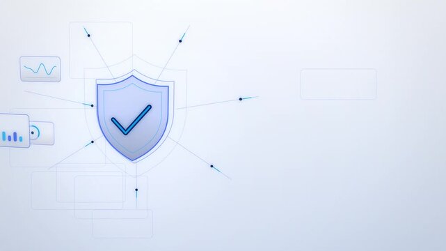 Blue cyber security shield digital on wide scene endless loop