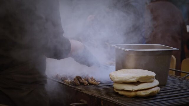 Smoky Grill with Meat and Stacked Flatbread