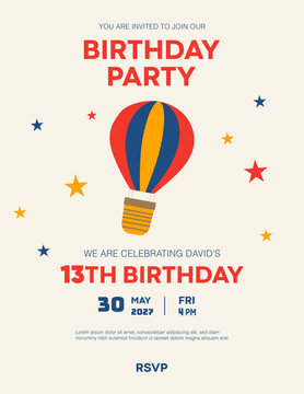 Kids Birthday invitation temolate with Air ballon