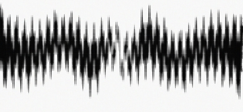 Black Halftone Audio Sound Wave Pattern Background with Dot Matrix Equalizer Waveform