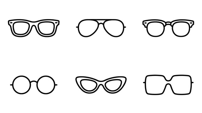 Minimalist sunglasses vector icons set, outline eyeglasses collection for fashion design