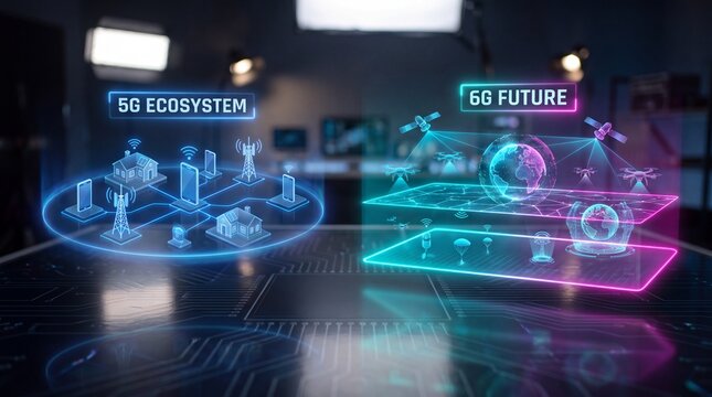 5G ecosystem and 6G future digital holographic interface on dark circuit board