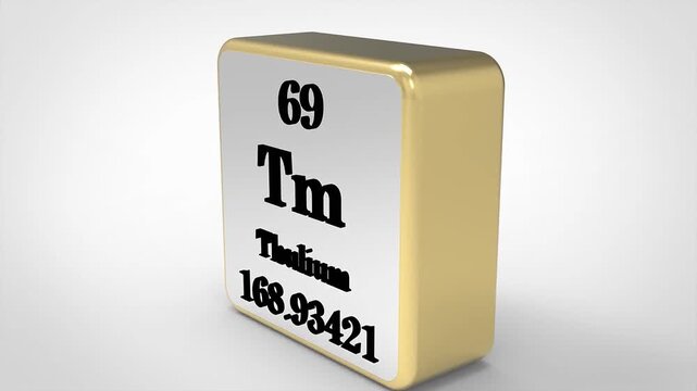 3D Rotating Thulium Tm Element From Periodic Table, 90 Degree Rotation, Scientific Chemistry Concept, 4K Clean Render