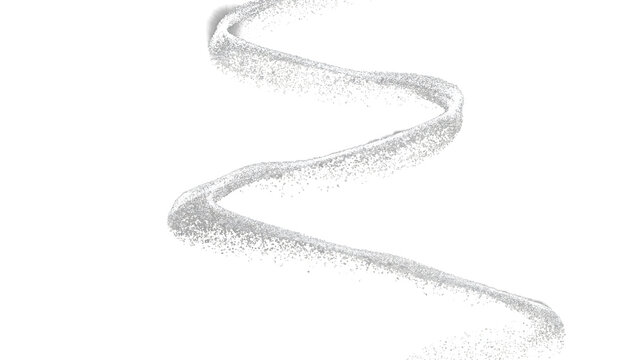 Sparkling silver glitter trail swirling in a wavy motion on a transparent background for festive holiday decorations